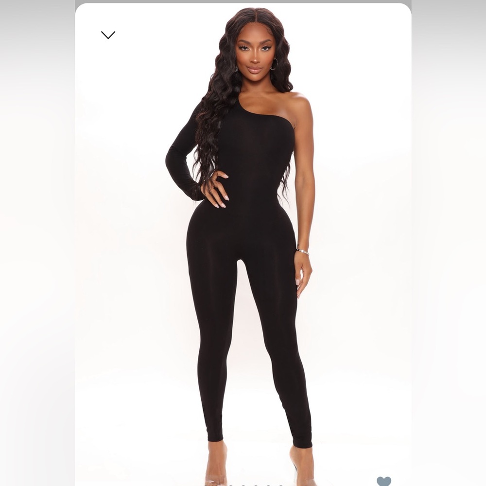 One shoulder long sleeve jumpsuit stretch material.